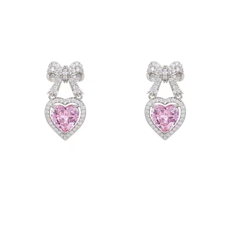 Wholesale diamond bow pink lovely stud earrings
