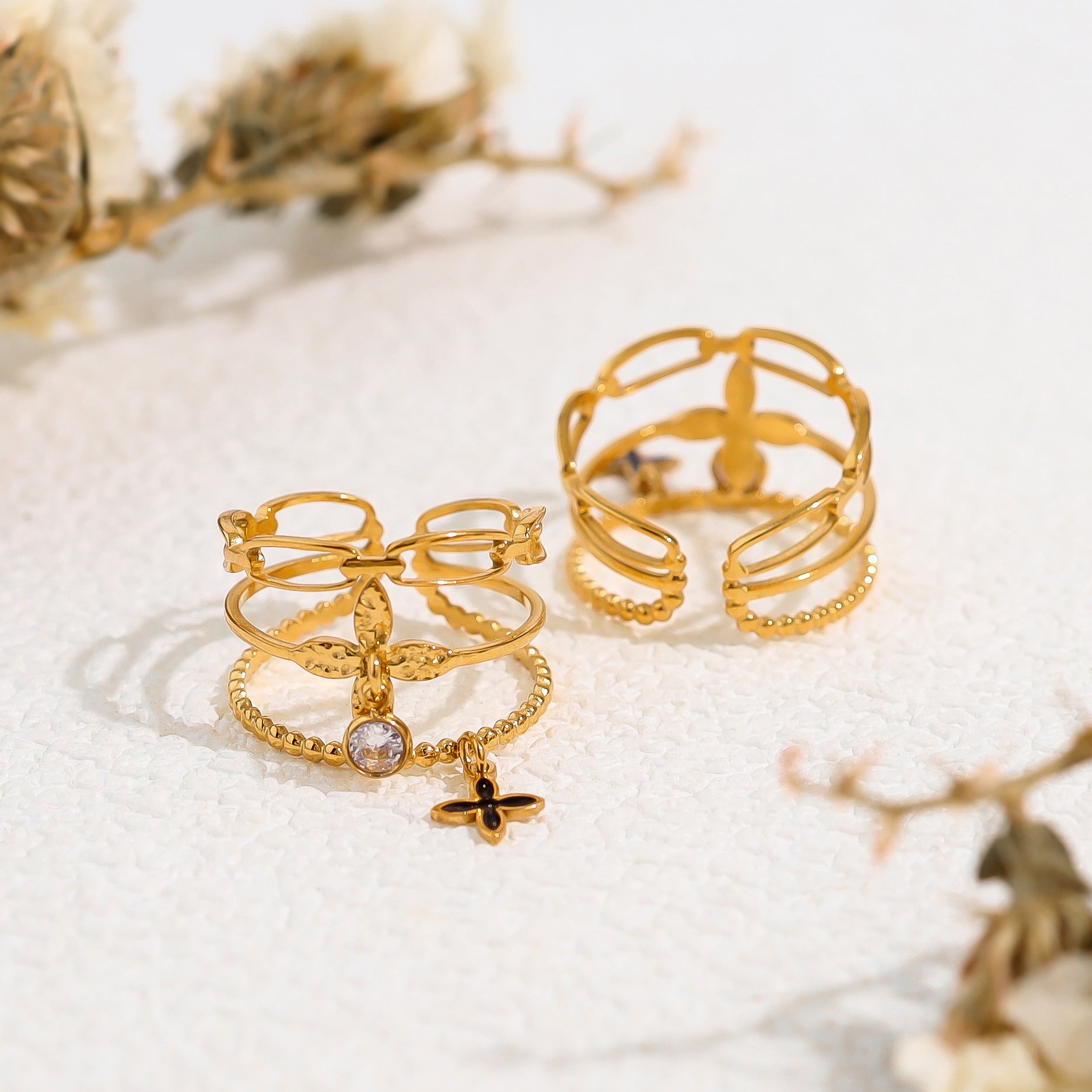 Wholesale Titanium Steel multi-layer geometric cross pattern ring