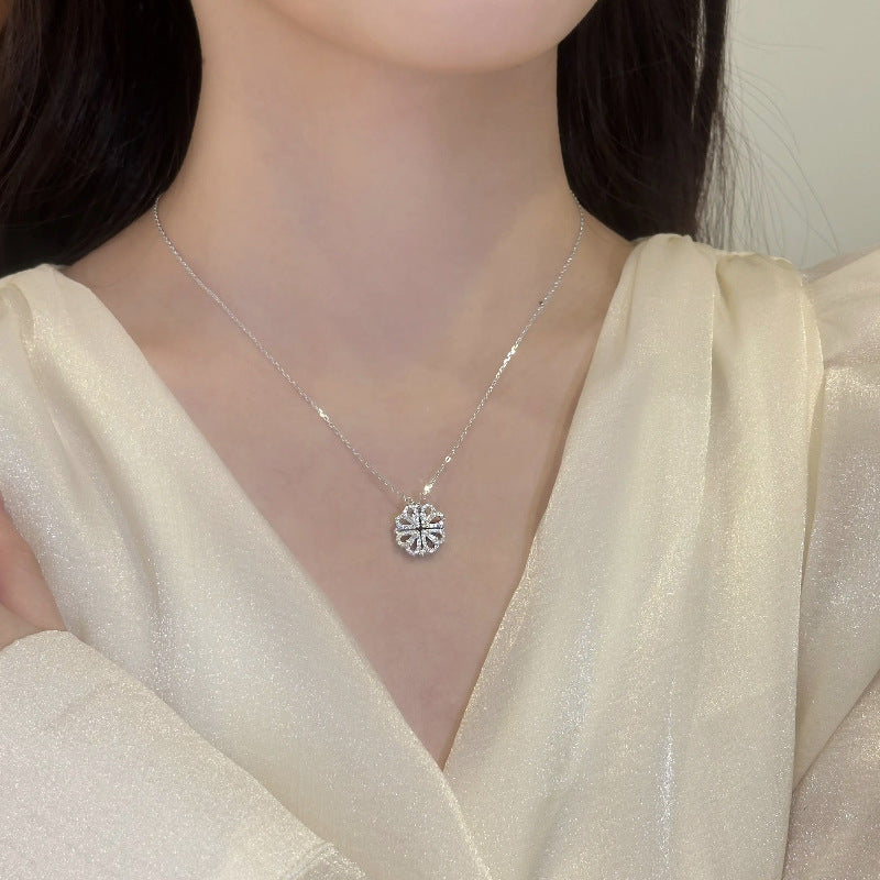 Wholesale Silver Shell S925 Sterling Silver Love Four Leaf Clover Necklace