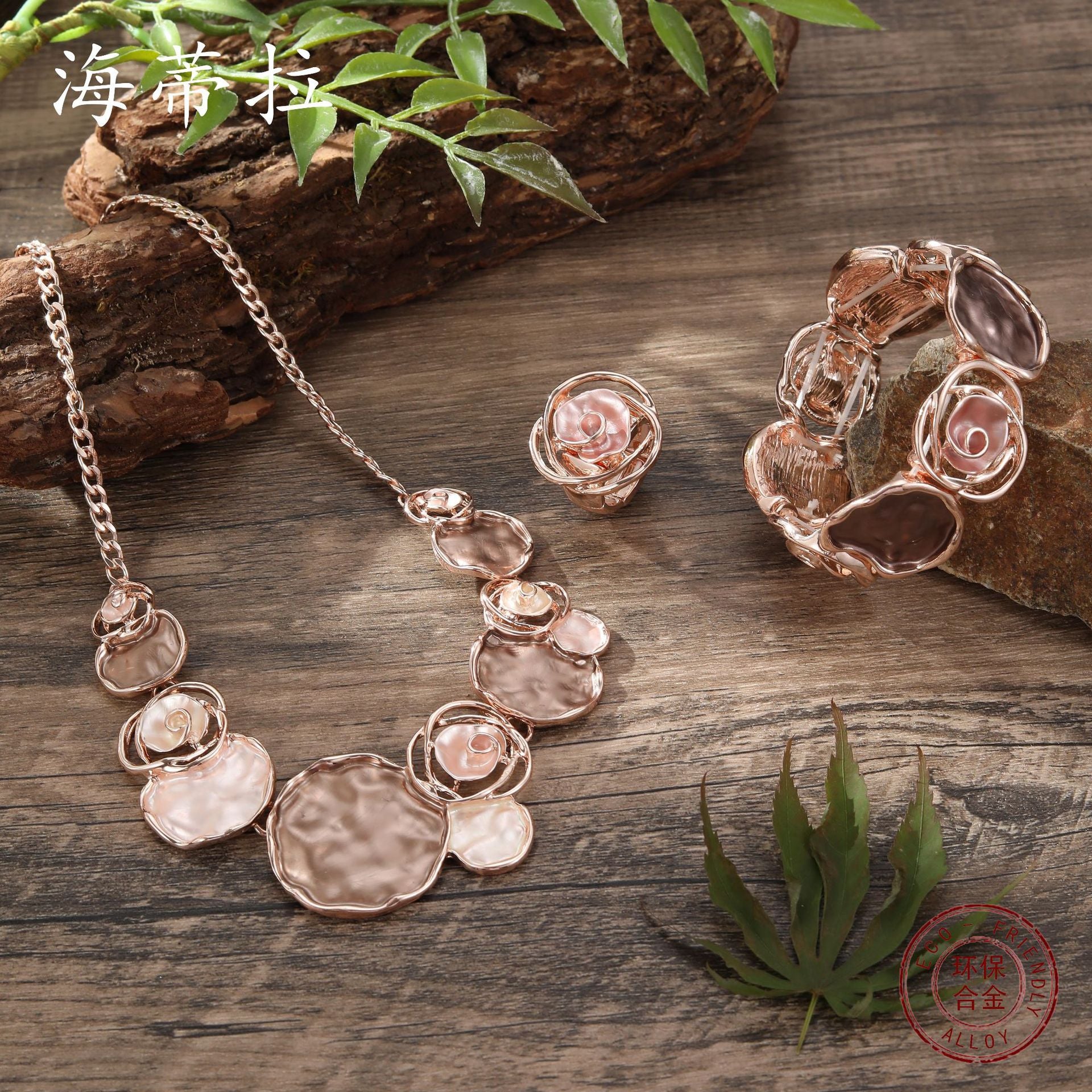 Wholesale  Color Painted Oil Rose Ring Bracelet Necklace suit
