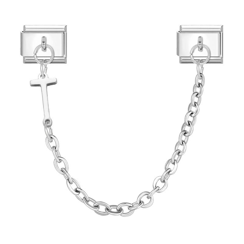 Wholesale Steel Color Letter Double Pendant DIY Fashion Italian Exquisite Creative Retro Module Bracelet Accessories Jewelry