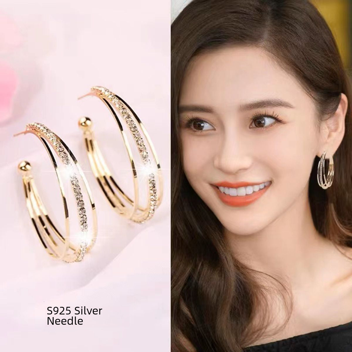 Wholesale three-circle diamond super shiny earrings