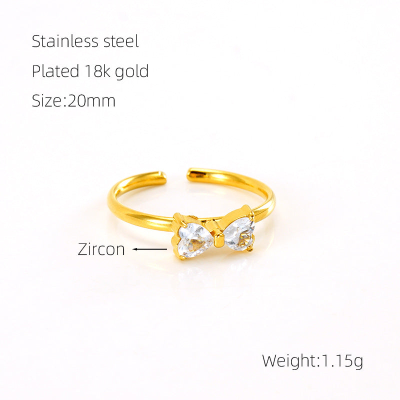 Wholesale  Titanium Steel Ring  Love Zircon Bow Open Ring