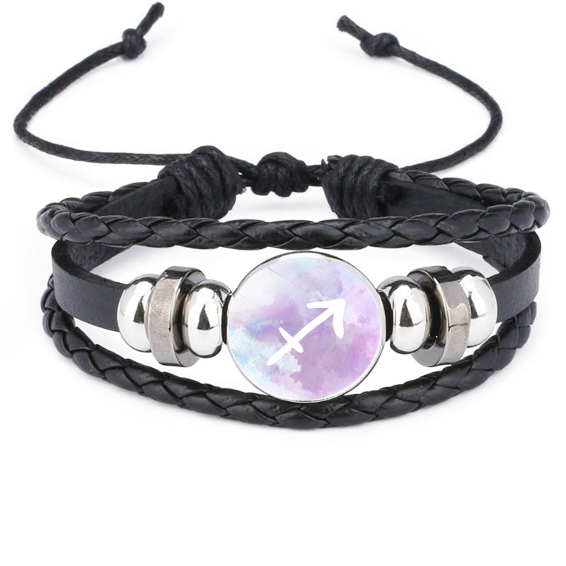 Wholesale  accessories twelve constellation handmade beaded rope leather bracelet