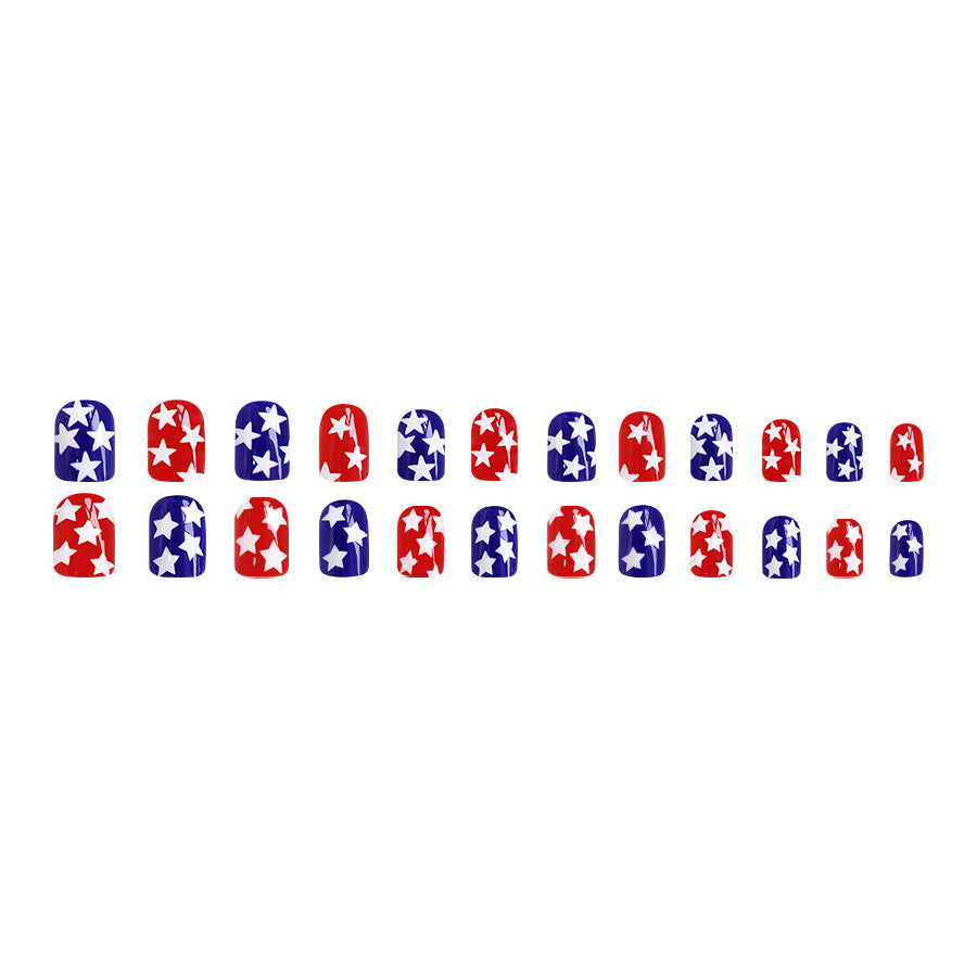 Wholesale 24 Pieces/box American Independence Day Five-pointed Star Manicure Press-on Nails Kits Nail Stickers ACC-NS-GuaiXL021