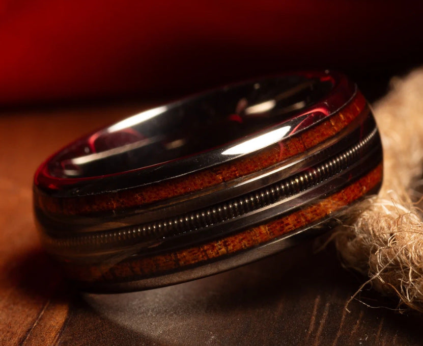 Wholesale Double Wood Grain Three Strings Couple Ring Rings Set Stainless Rings ACC-RS-TengSui002