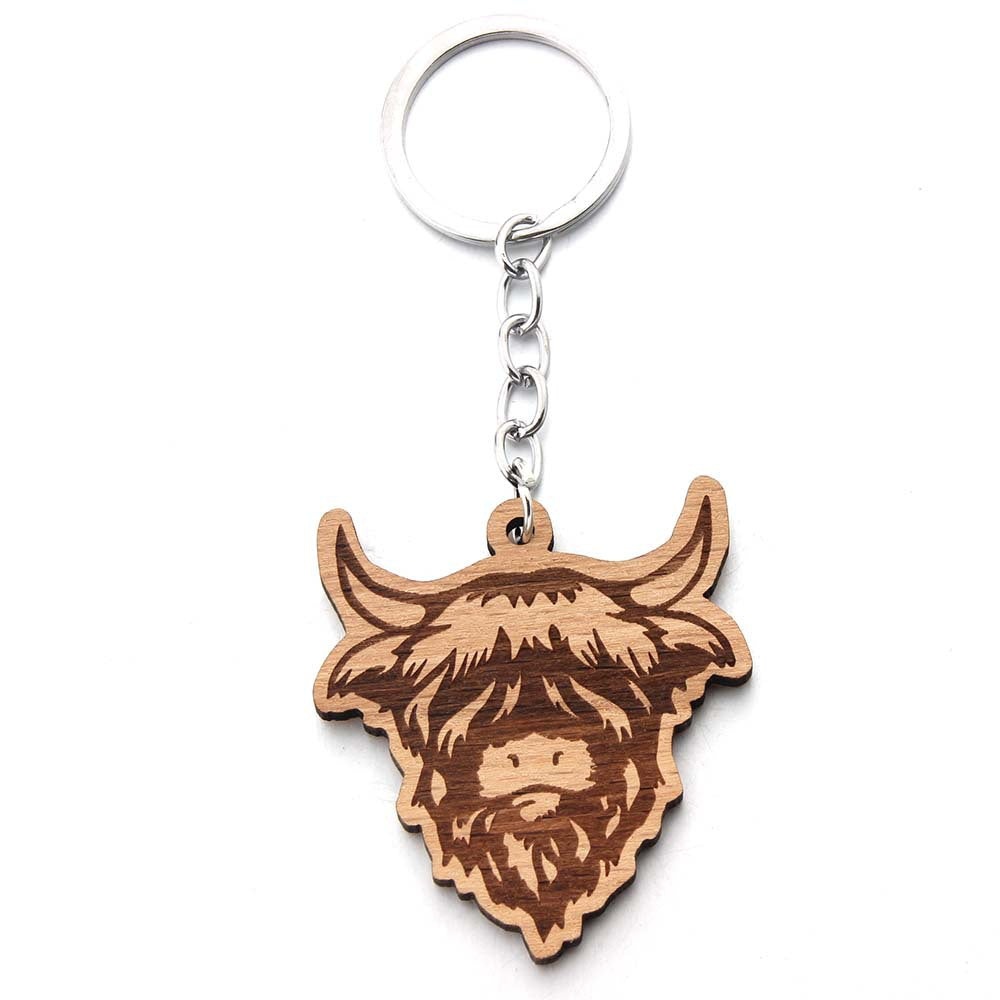 Wholesale Western Style Bull Head Wooden Keychain ACC-KC-JinAn018