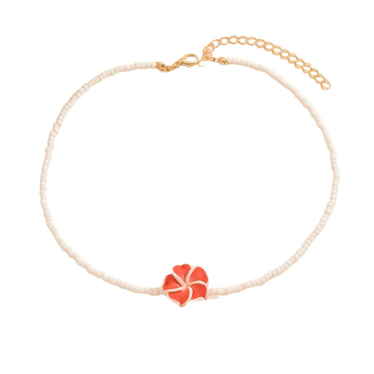 Wholesale Bohemian holiday style cute frangipani soft clay flower rice bead necklace