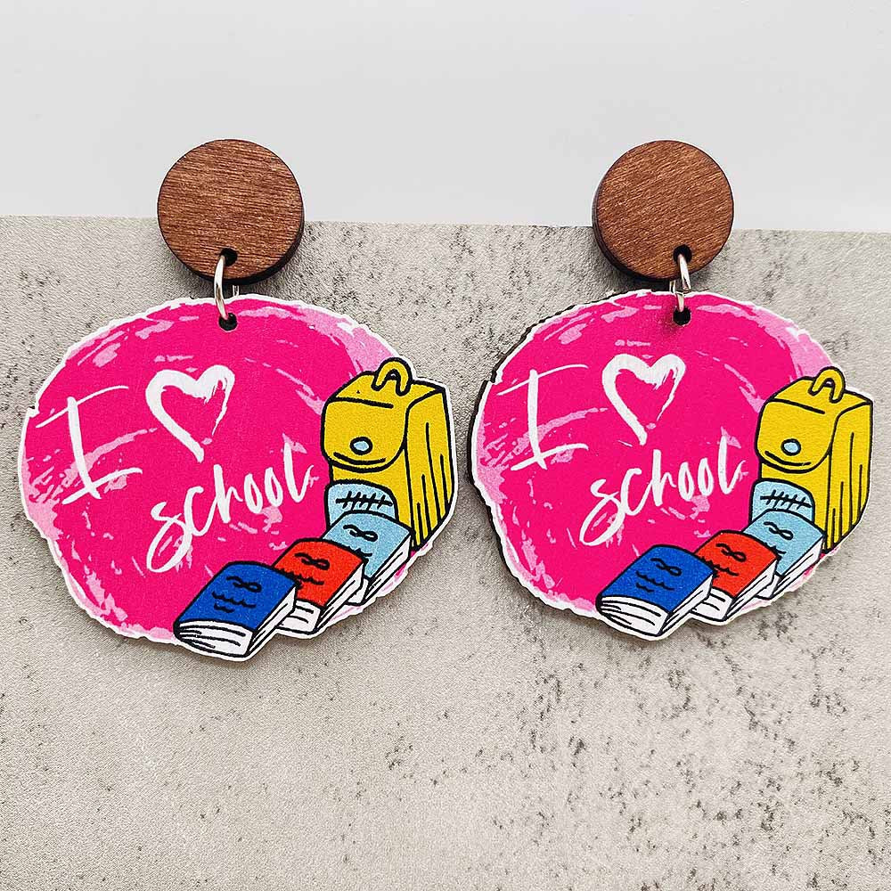 Wholesale Teacher' s Day Wooden Book Earrings