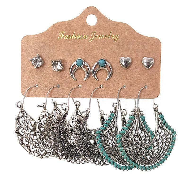 Wholesale Vintage Turquoise Lantern Flower Earrings 6-Piece Set,  Alloy Electroplated Jewelry for Everyday Wear Gift