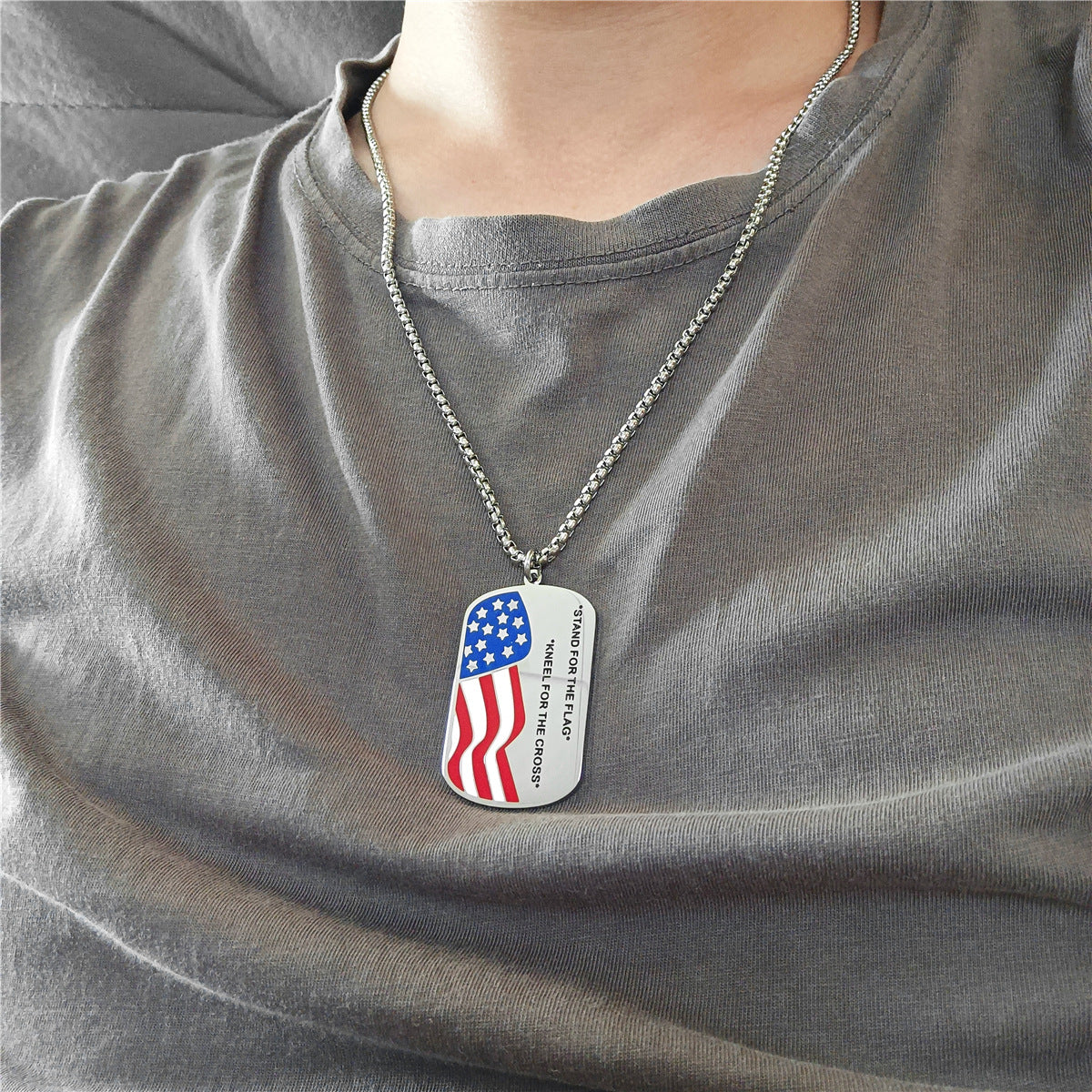 Wholesale American Independence Day Square Series Stainless Steel Necklace ACC-NE-Ruig001