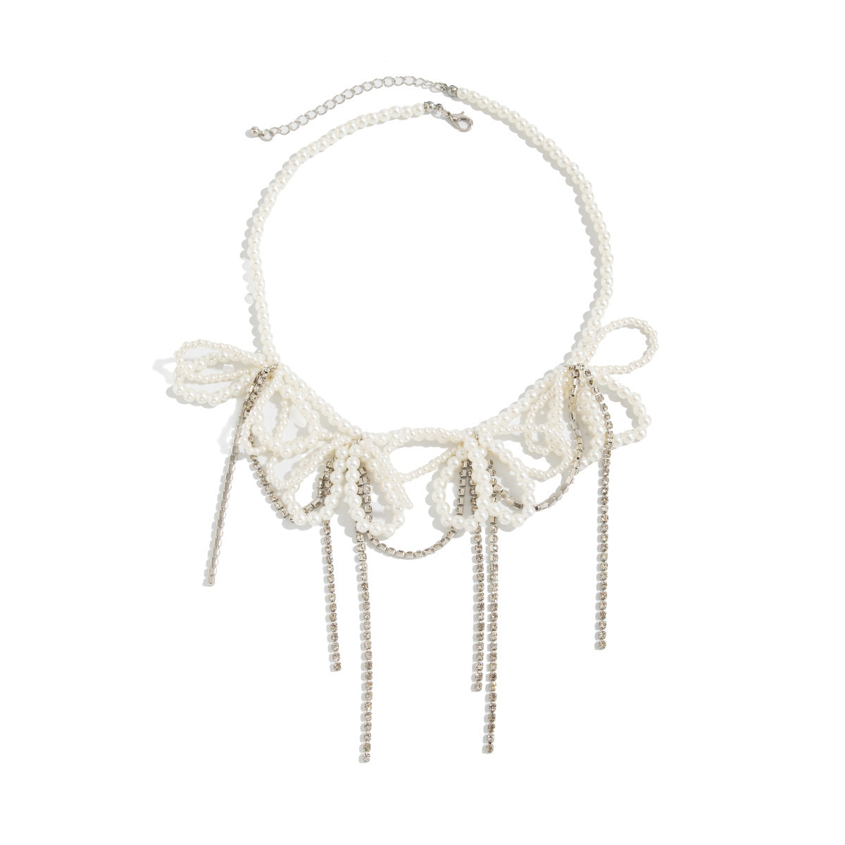 Wholesale Bow Beaded Diamond Chain Tassel Necklace