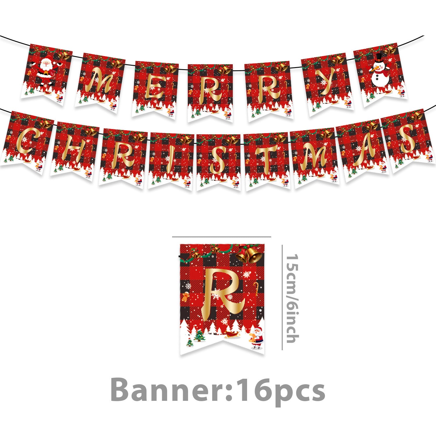 Wholesale Red and black plaid Christmas theme party tableware decoration supplies paper plate pull flag banner