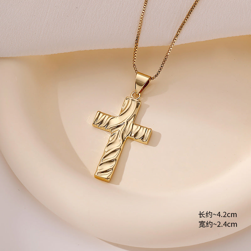Wholesale Amazon Hot Selling Ins Style Retro Cross Pendant Necklace Fashion Trend Copper Plated 18K Real Gold Pendant