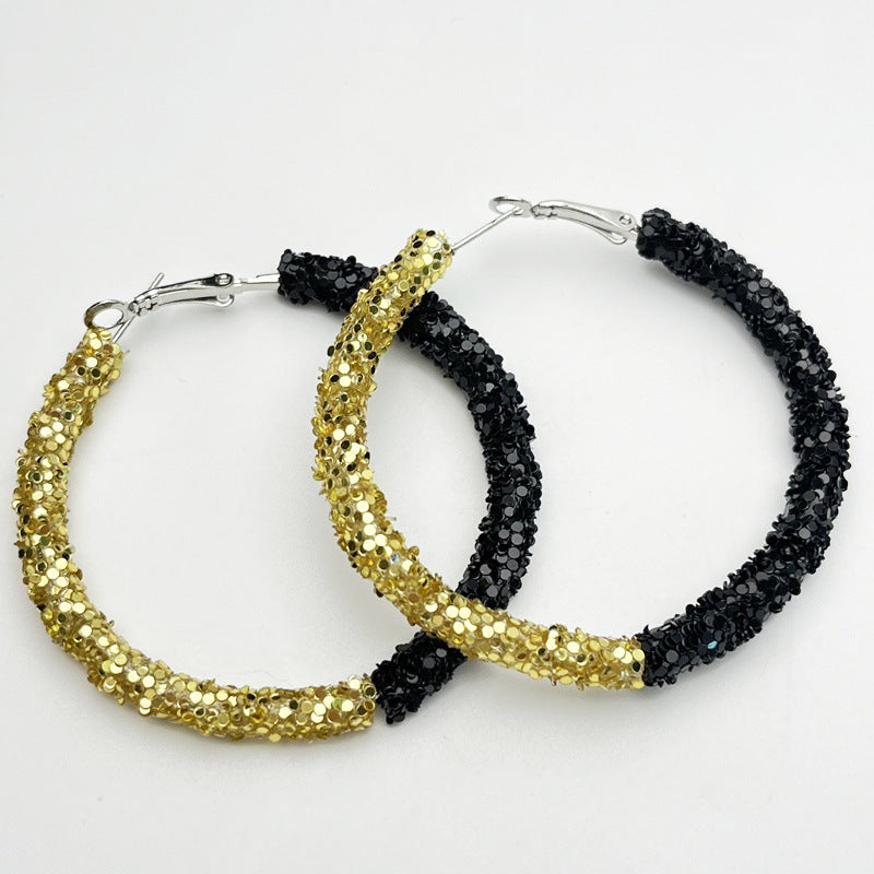 Wholesale 2pairs/pack Sports Cheerleading Big Hoop Sequins Shiny Earrings ACC-ES-HY122