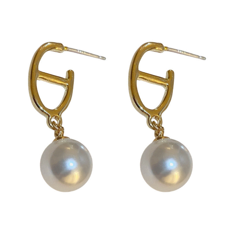 Wholesale silver needle pearl diamond geometric long earrings