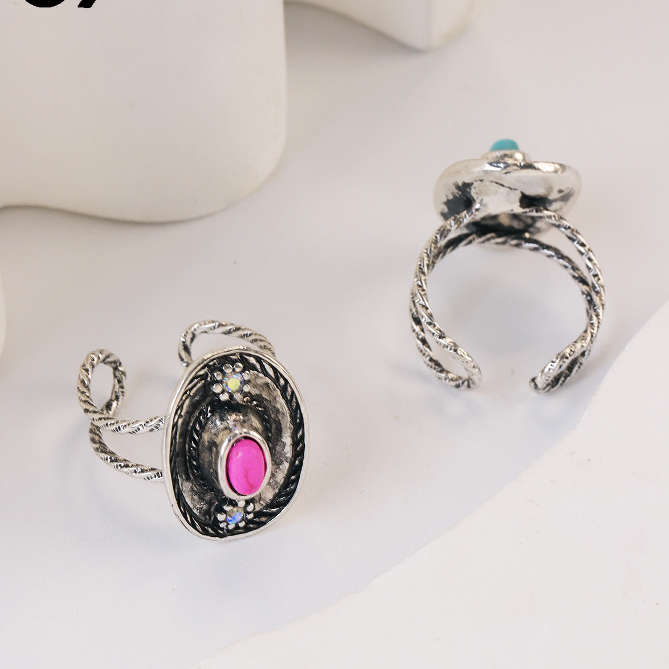 Wholesale Zinc Alloy Inlay Flower Ring Set Retro Ethnic Style Fashion Accessory for Women Gift