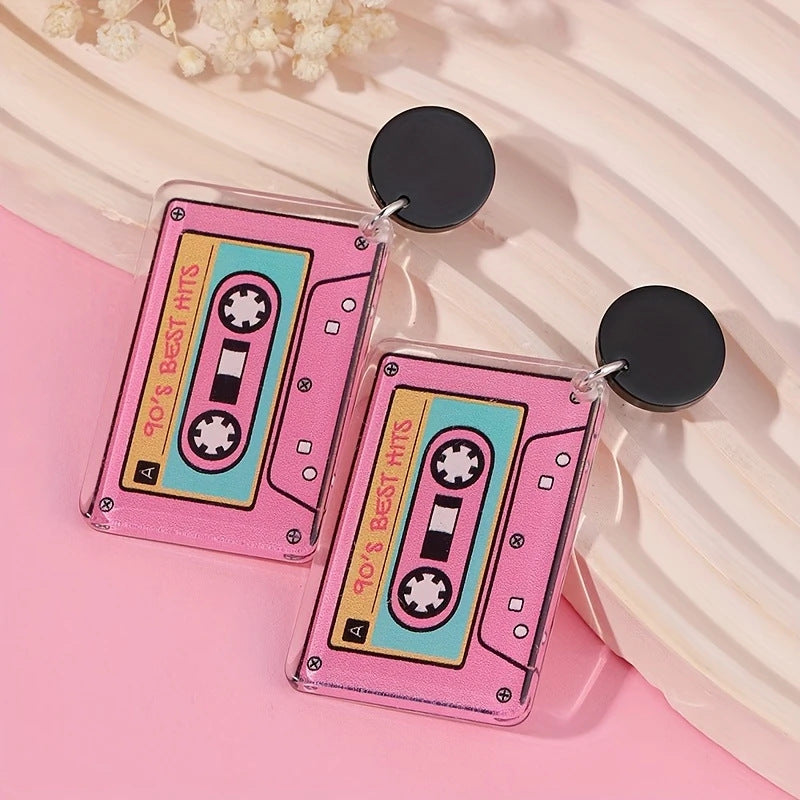 Wholesale Vintage Tape Pink Flat Acrylic Earrings