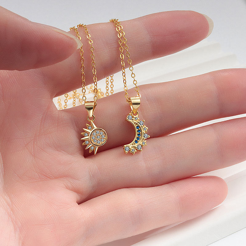 Wholesale  S925 Sterling Silver Sun Moon Couple Necklace