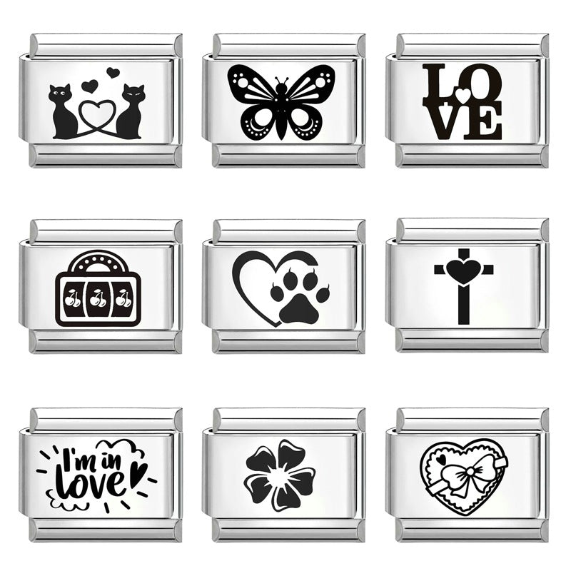 Wholesale  Italian Charm Bracelet 9mm DIY Splicing Removable Black and White Series Stainless Steel Composable Bracelet