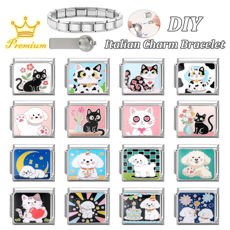 Wholesale  9mm Italian Charm Starter Bracelets DIY square Single Section Creative Stainless Steel Composable Bracelet