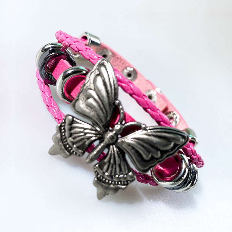 Wholesale  Retro Dark Butterfly Rock Leather Bracelet