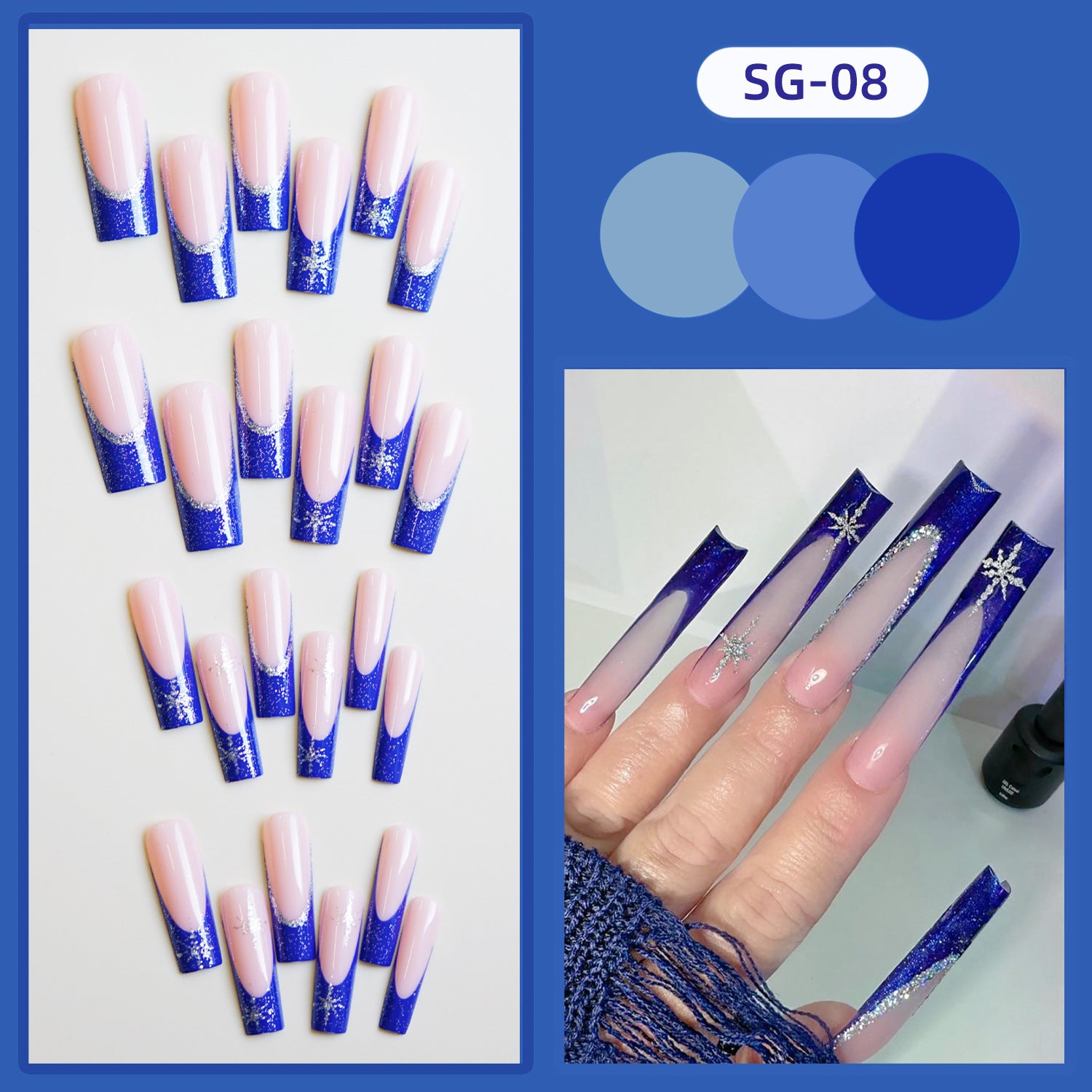 Wholesale 24 Pieces/ box Blue Purple Snowflake Nails Kits Nail Stickers