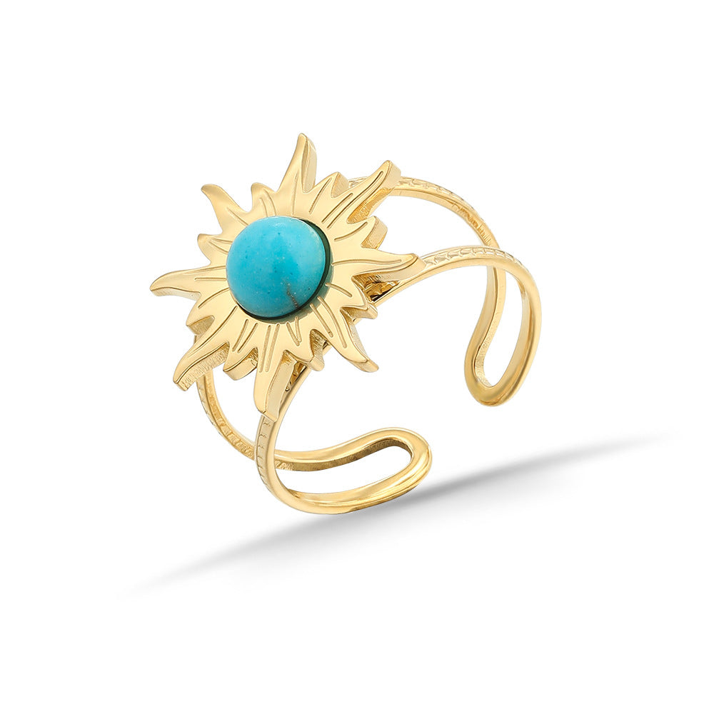 Wholesale Stainless Steel Open Ring Sunflower Adjustable Rings ACC-RS-YunHe004