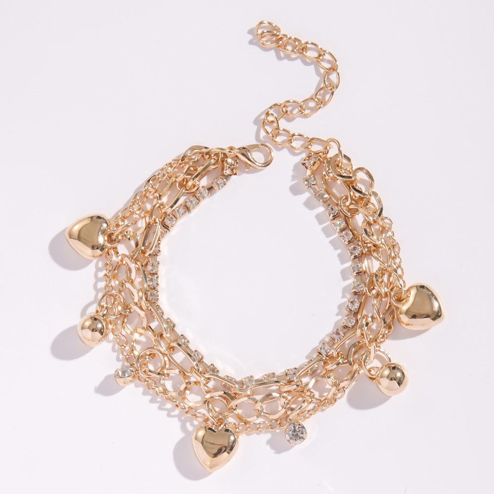 Wholesale Trendy Multi-Layer Love Rose Adjustable Pendant Bracelet Electroplated Alloy Jewelry Accessory