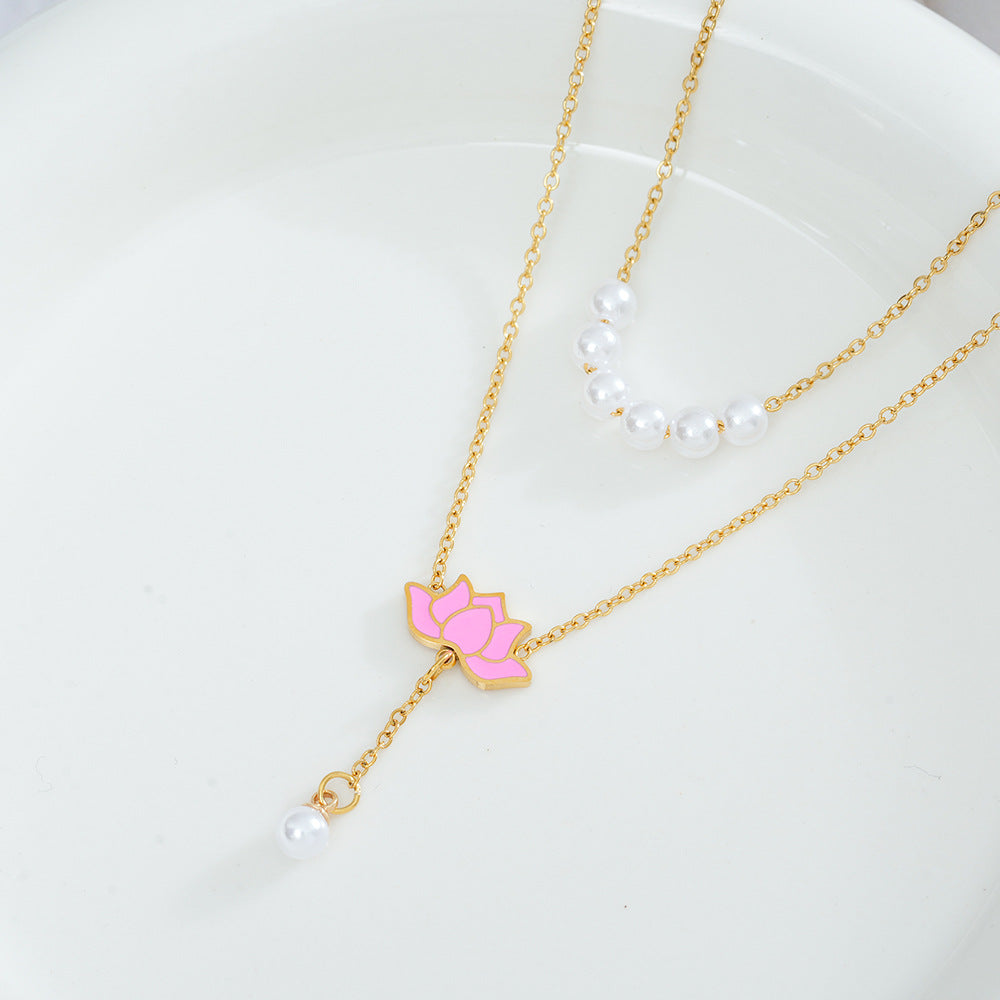 Wholesale Titanium Steel Gold Layered Pendant Necklace Fashion Jewelry Gift