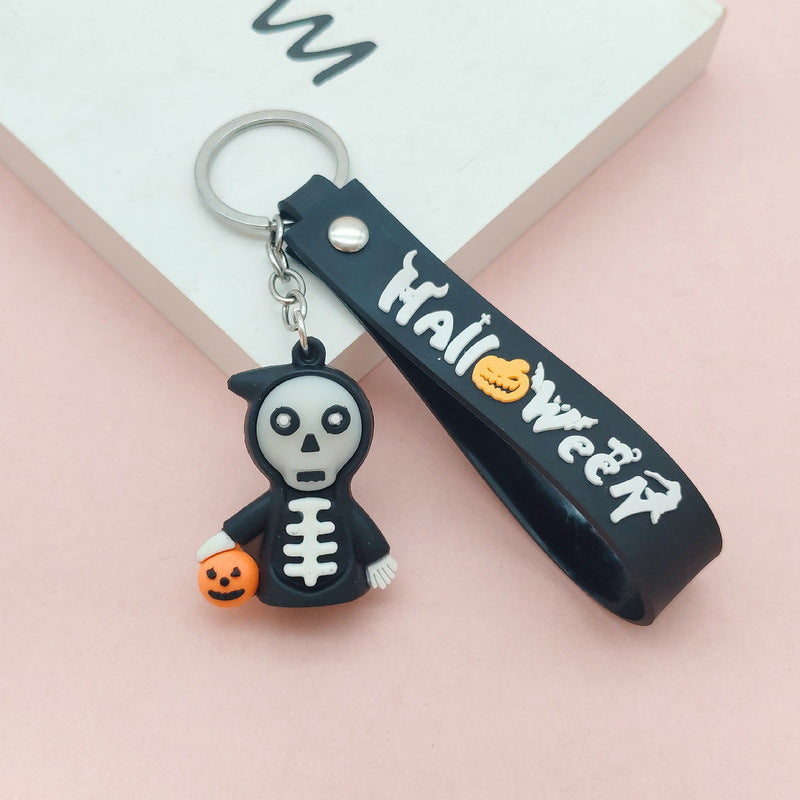 Wholesale Cute  Soft Glue Keychain Pendant Skull Pumpkin Cartoon Car Key Accessory Gift