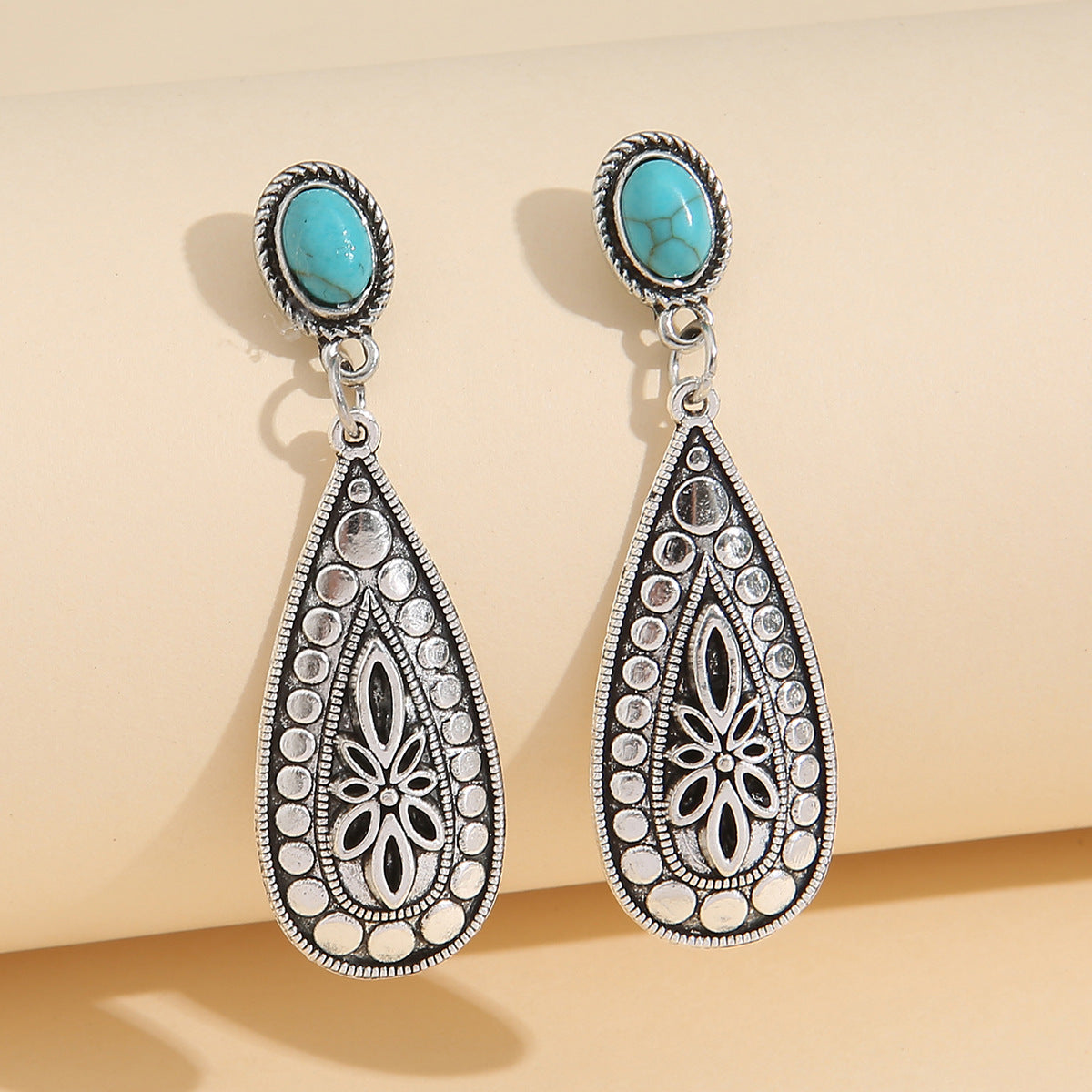 Wholesale Retro Turquoise Water Drop Earrings Women Alloy Fashion Accessory