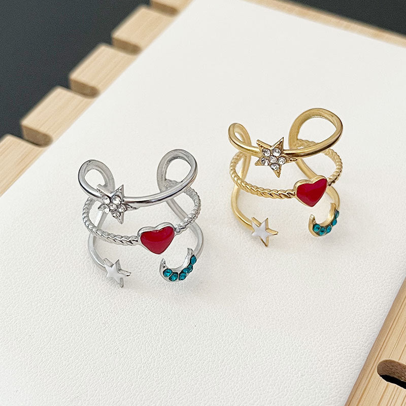 Wholesale creative design stainless steel opening adjustable color dripping star Moon Love Ring