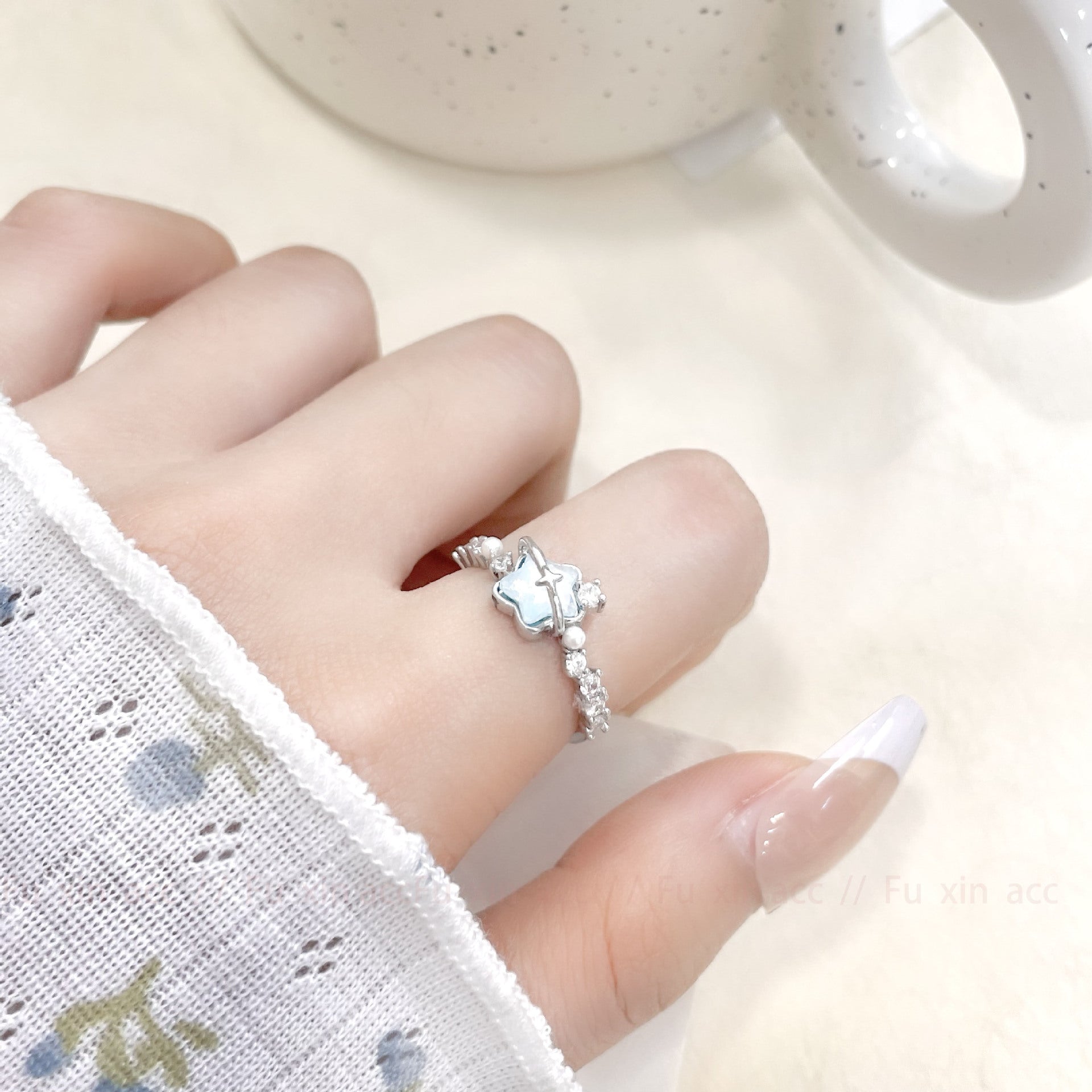 Wholesale Glacier Blue Star Moon Ring