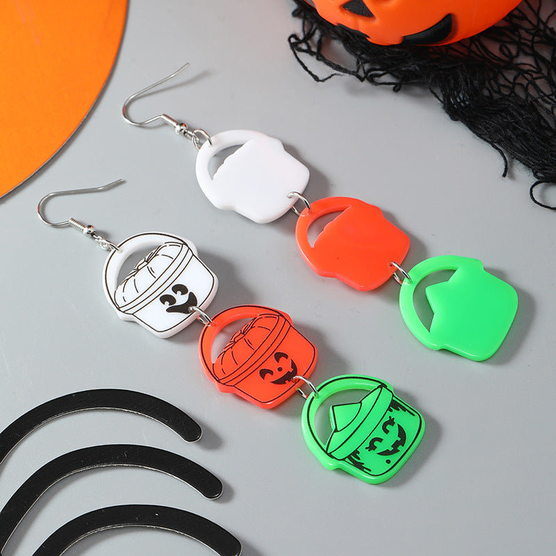 Wholesale Acrylic Halloween Dark Horror Pumpkin Candy Bat Earrings ACC-ES-Haoc003