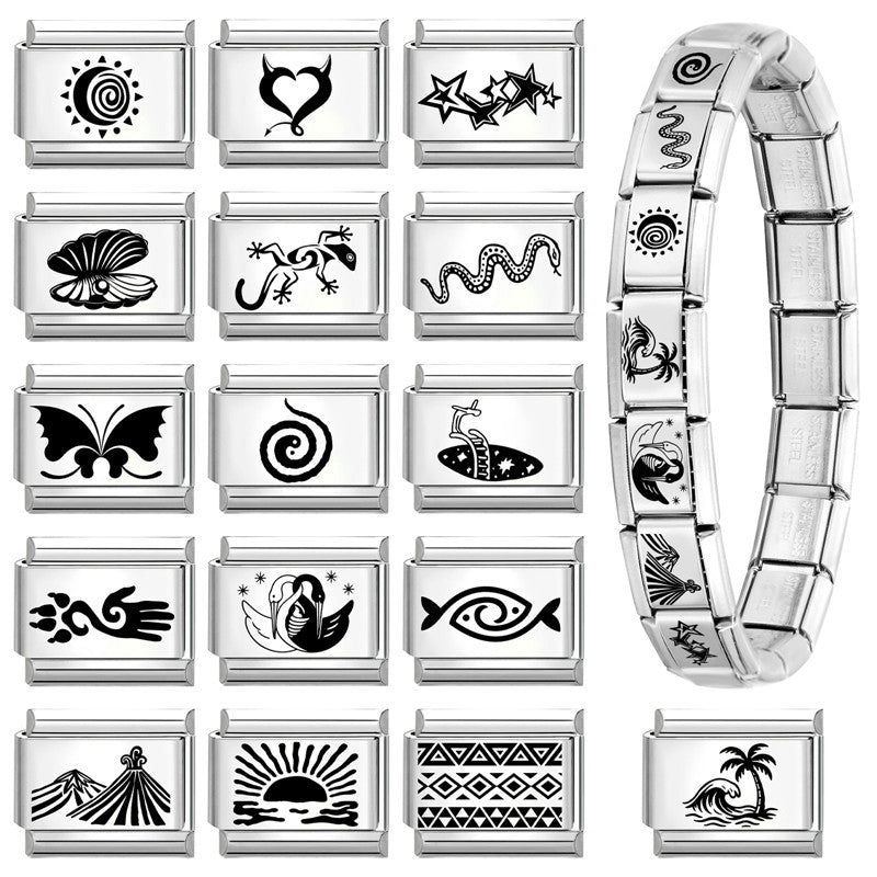 Wholesale DIY Stainless Steel Modular Bracelet with Black White Star Butterfly Pattern – Everyday Jewelry Accessory