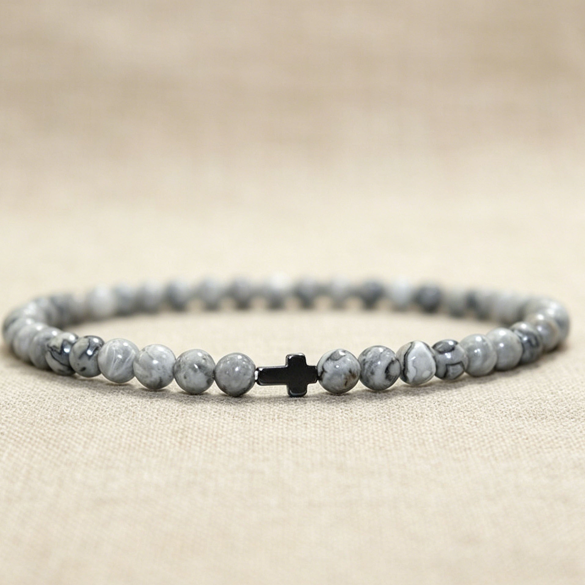 Wholesale Nordic Style Natural Stone Bracelet with Cross Pendant,  Handmade Beaded Jewelry Accessory