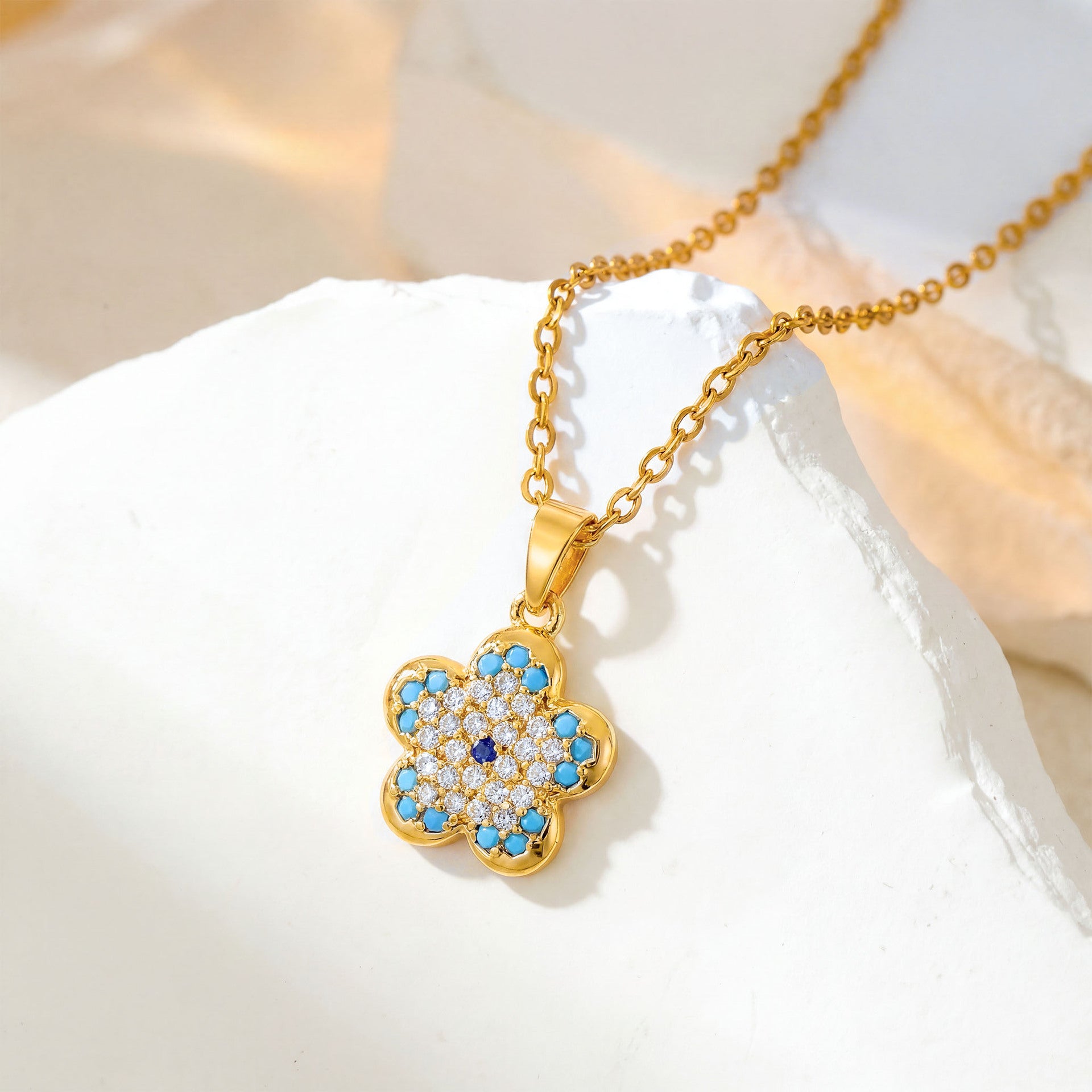 Wholesale Ocean Style Evil Eye Necklace for Women,  Titanium Steel Heart Pendant with Zircon,  Simple Vacation Collarbone Chain,  Fashion Accessory Gift