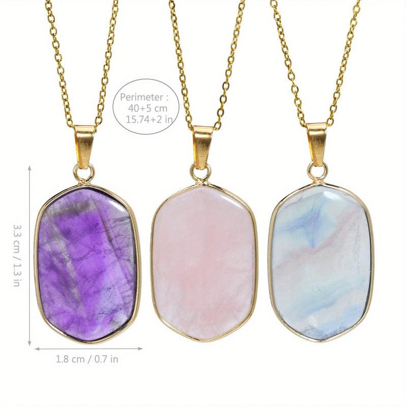 Wholesale Gold Plated Geometric Natural Stone Pendant Necklace Quartz Choker Fashion Jewelry Accessory For Boutique Resale