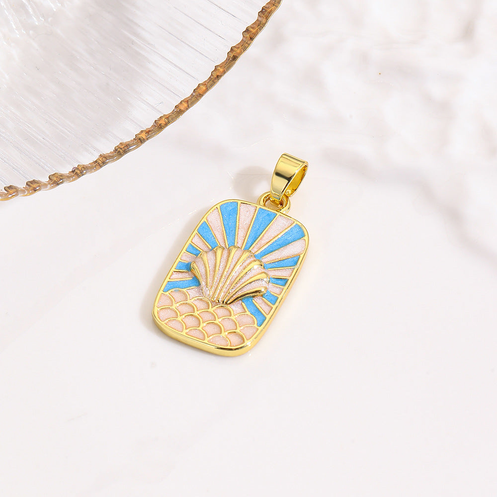 Wholesale square color dripping copper love conch shell eye moon jellyfish tarot pendant necklace