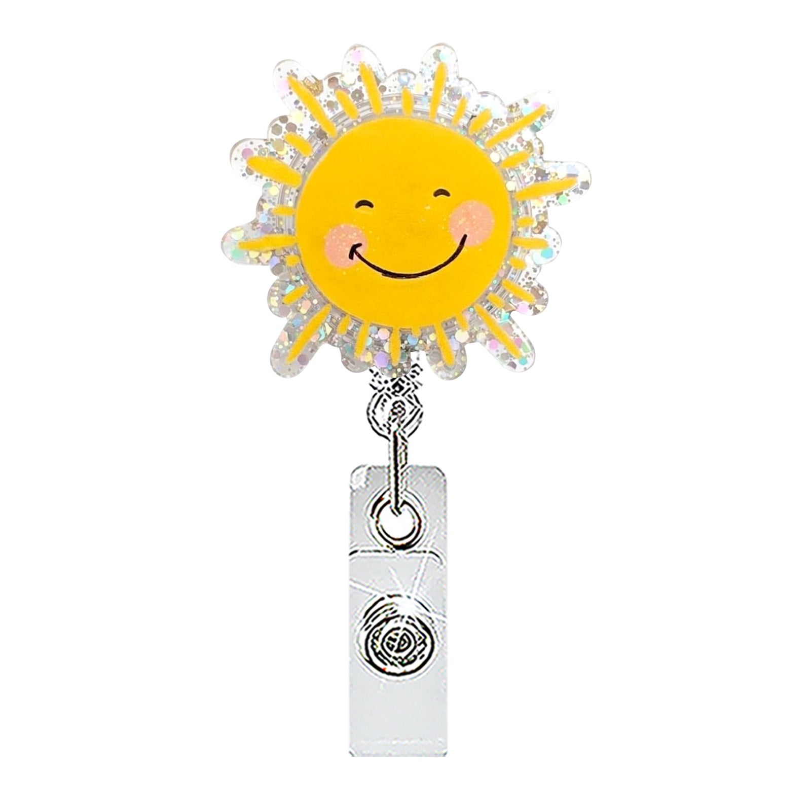 Wholesale Glitter Acrylic Retractable Badge Reel with Sun Design,  65cm Telescopic Cord,  Chic ID Card Holder for Office,  Boutique Resale