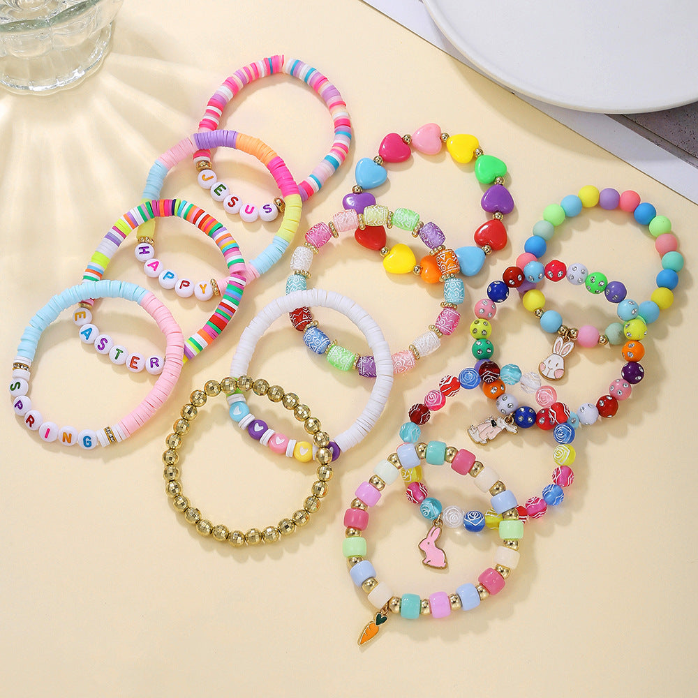 Wholesale Easter cute bunny beads bracelet suit