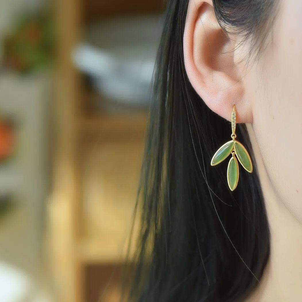 Wholesale S925 sterling silver inlaid Hetian jade earrings