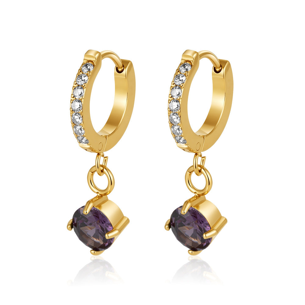 Wholesale Modern Round Zircon Pendant Earrings Stainless Steel Jewelry Accessory