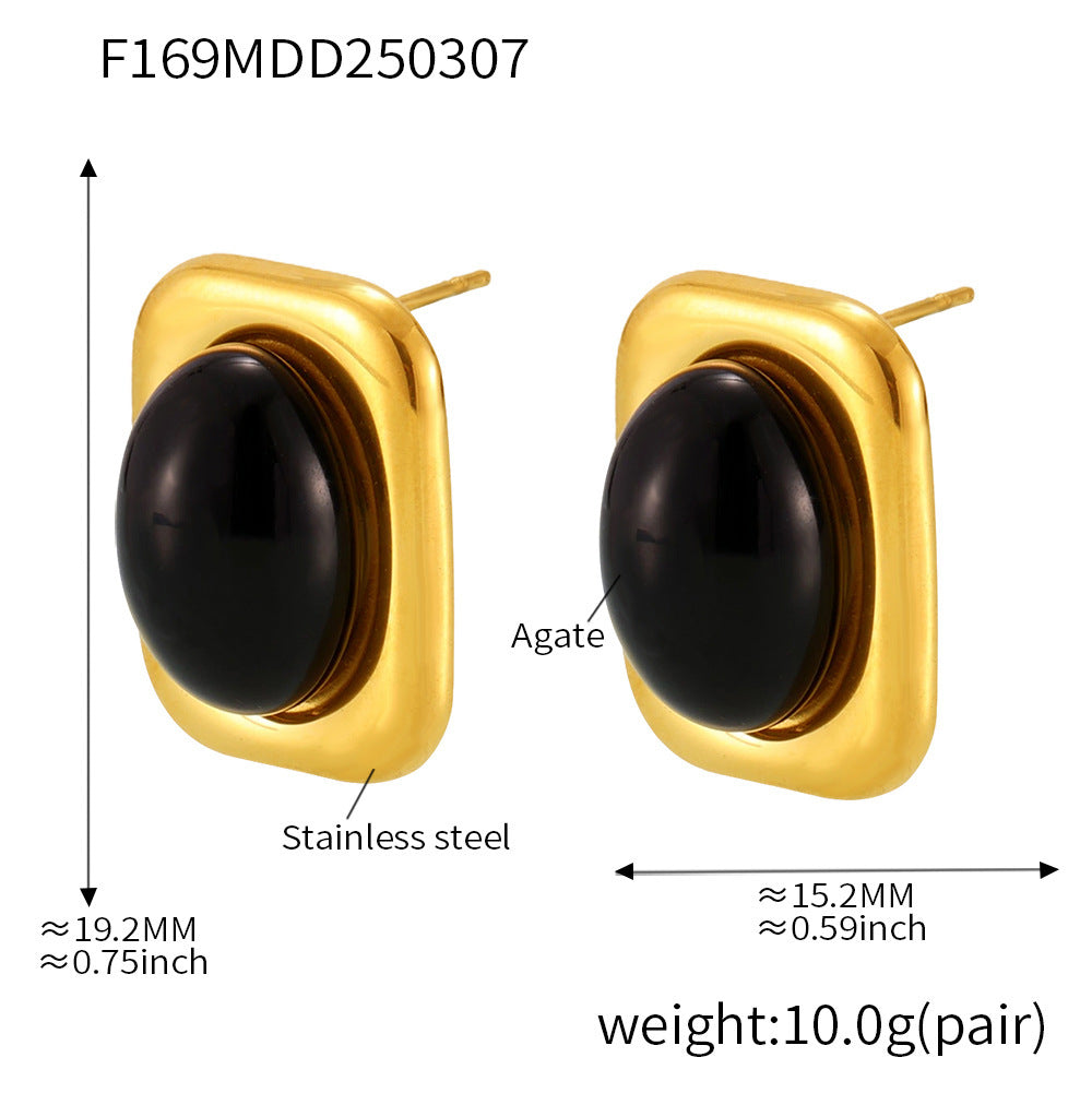 Wholesale Stainless Steel  Natural Black Onyx Earrings Necklace