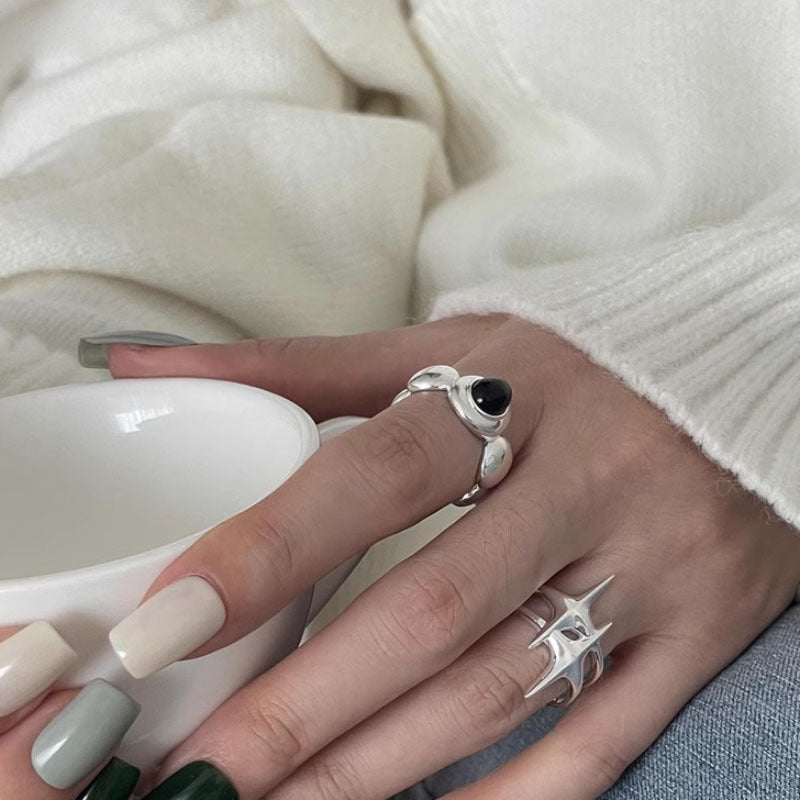 Wholesale  Black Onyx Simple Double Mans Star Ring