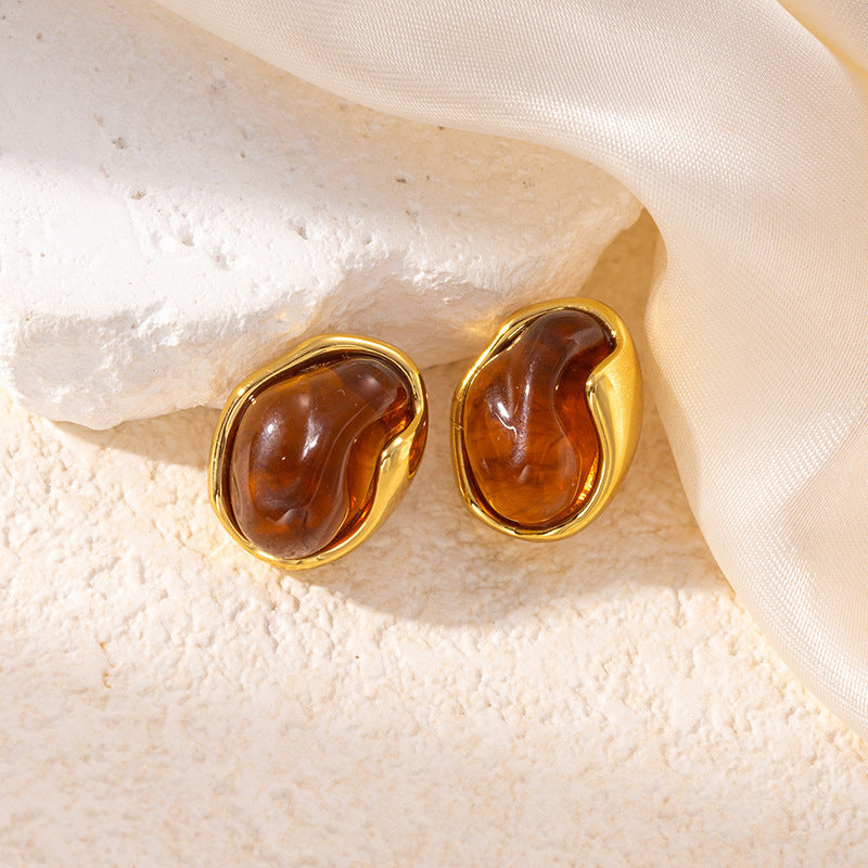 Wholesale Stainless Steel Amber Retro Earrings - Chic Fashion Accessory for Party or Boutique Resale