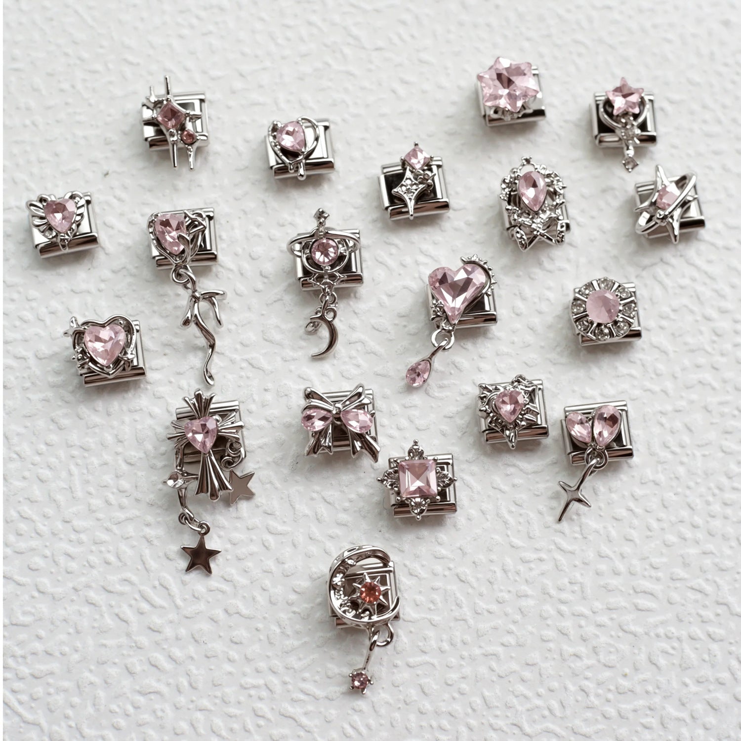 Wholesale Stainless Steel Pink Zirconia Italian Charm Bracelet Heart Shape DIY Accessory for Everyday Wear Gift