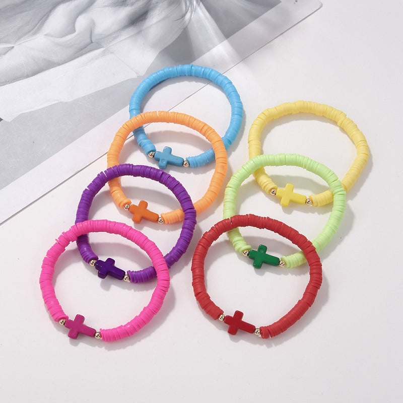 Wholesale  bohemian pure color cross soft pottery bracelet set