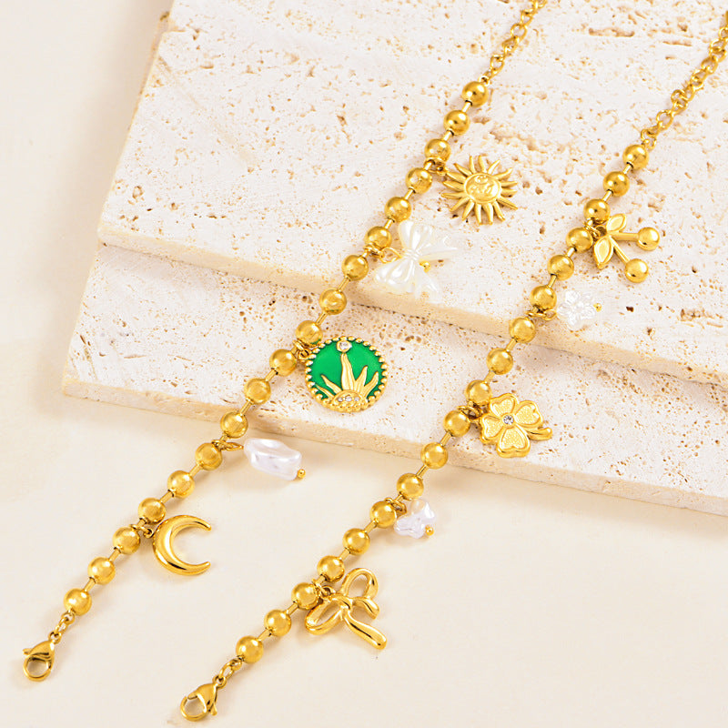 Wholesale Stainless steel  Grass Green Round Brand Bracelet